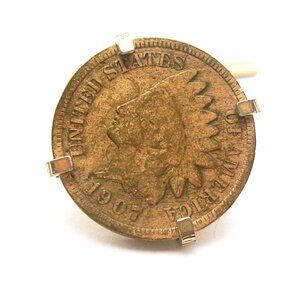 Vintage Swank Tie Clip with chain and bar genuine Indian Head Penny 1907